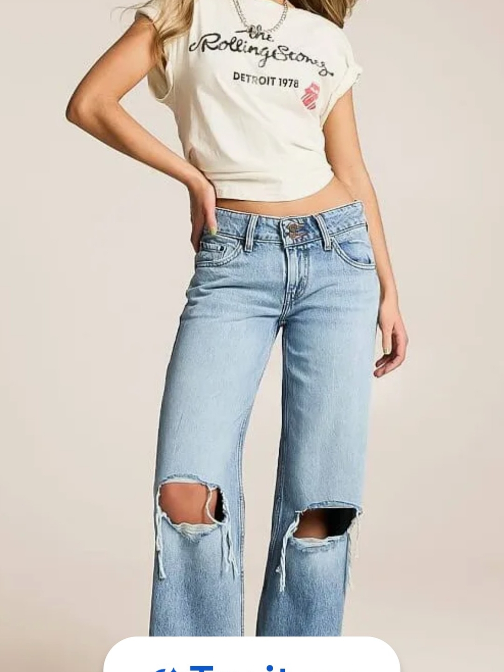 Levi's Super Low Loose Light Blue Distressed Wide-Leg Jeans - Women 24x32 Nwt